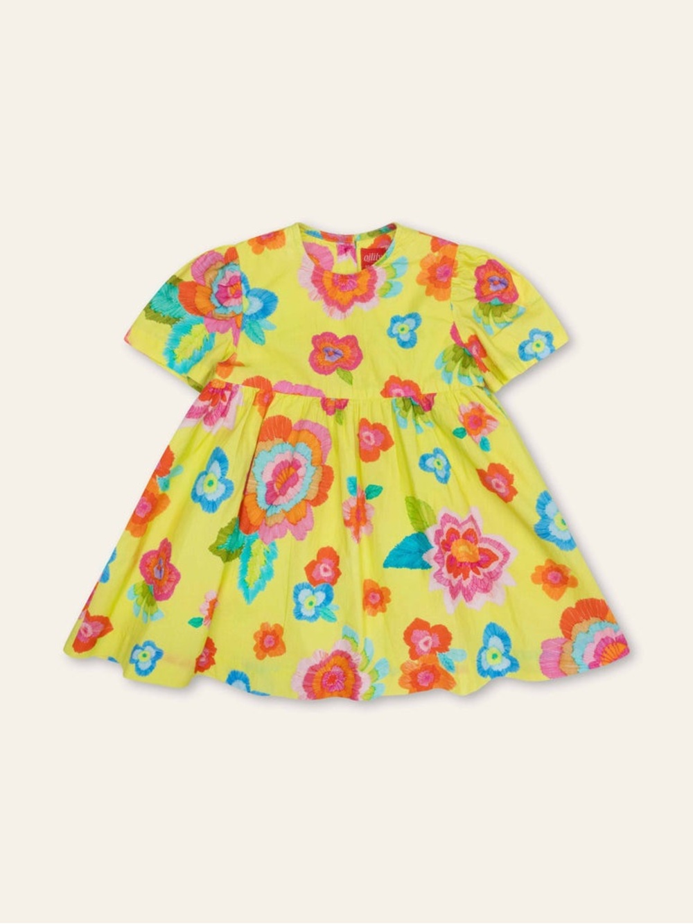 Oilily Yellow Floral Cotton Dress with Multicolor Blooms
